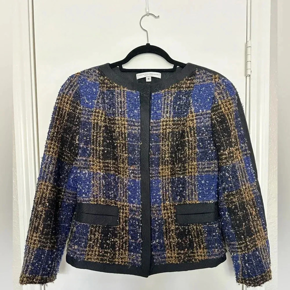 Carolina Herrera Multicolor Tweed Button Front Jacket S-M Silk-Wool - Picture 1 of 7